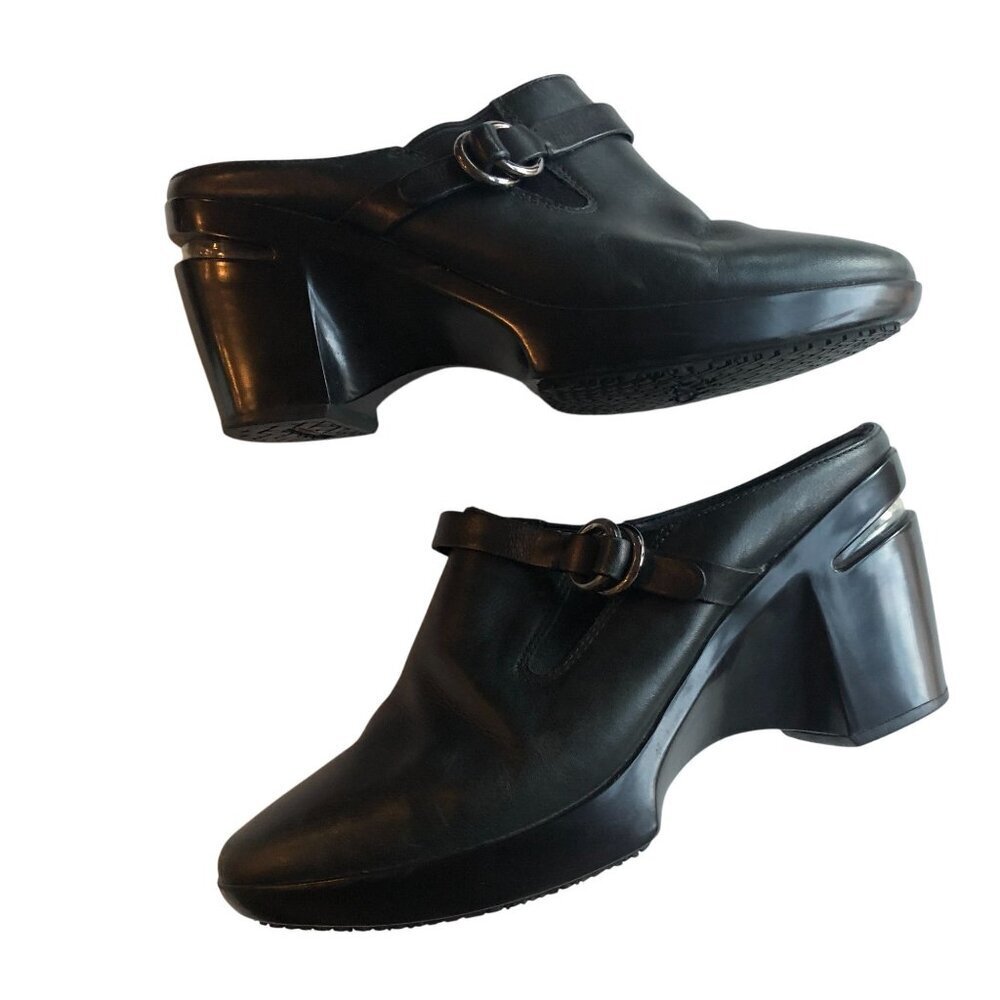 Cole Haan Womens Black Leather Heeled Mules Clogs Size 7.5 B Air sole